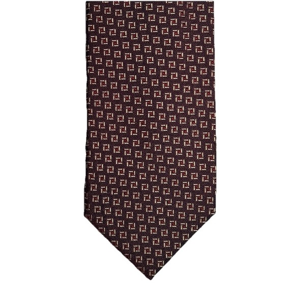 Massimo Bizzocchi Silk Necktie‎ Brown Geometric EUC